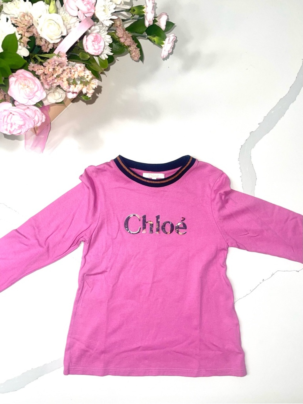 Chloé Girls' Pink Long-Sleeve Logo Tee